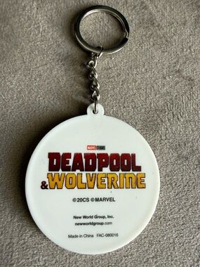 Marvel Deadpool & Wolverine White Keychain with Red and Yellow Logo